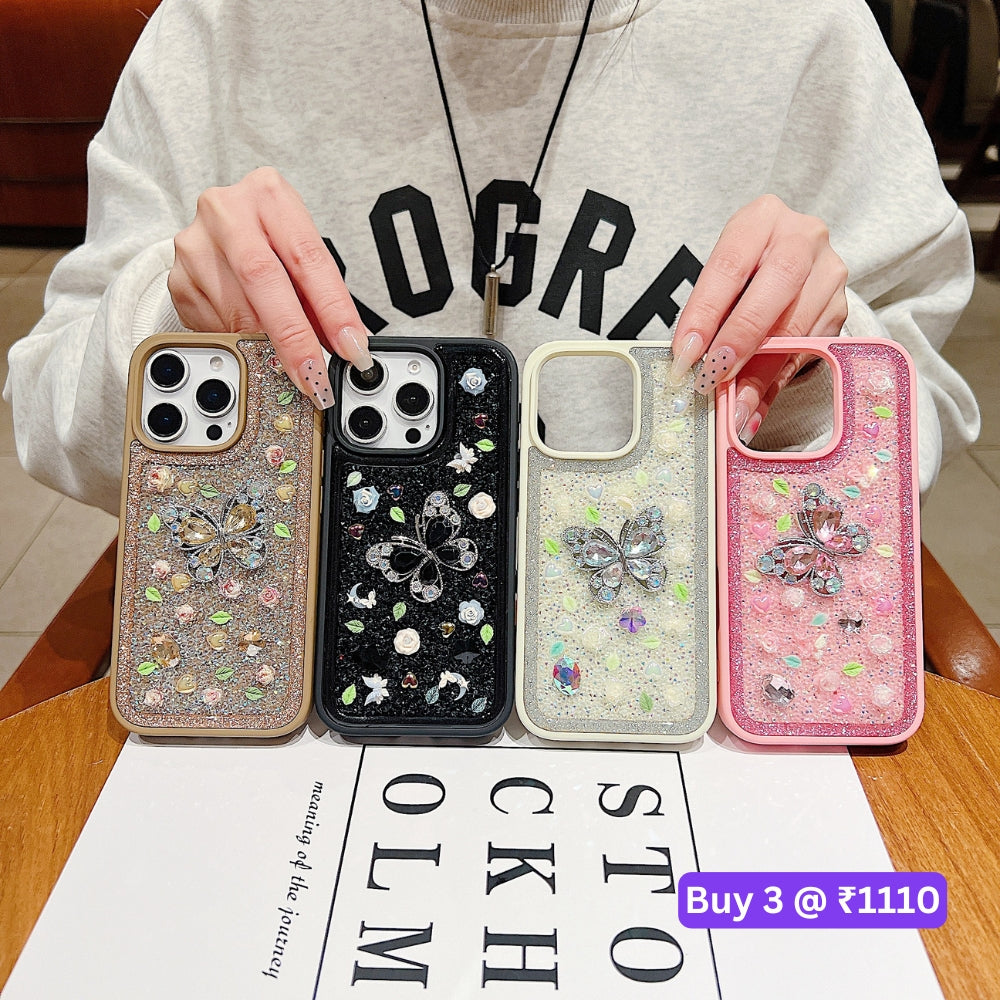 Butterfly Charm Diamond PC (Hard) Phone Case - iPhone 16 Plus