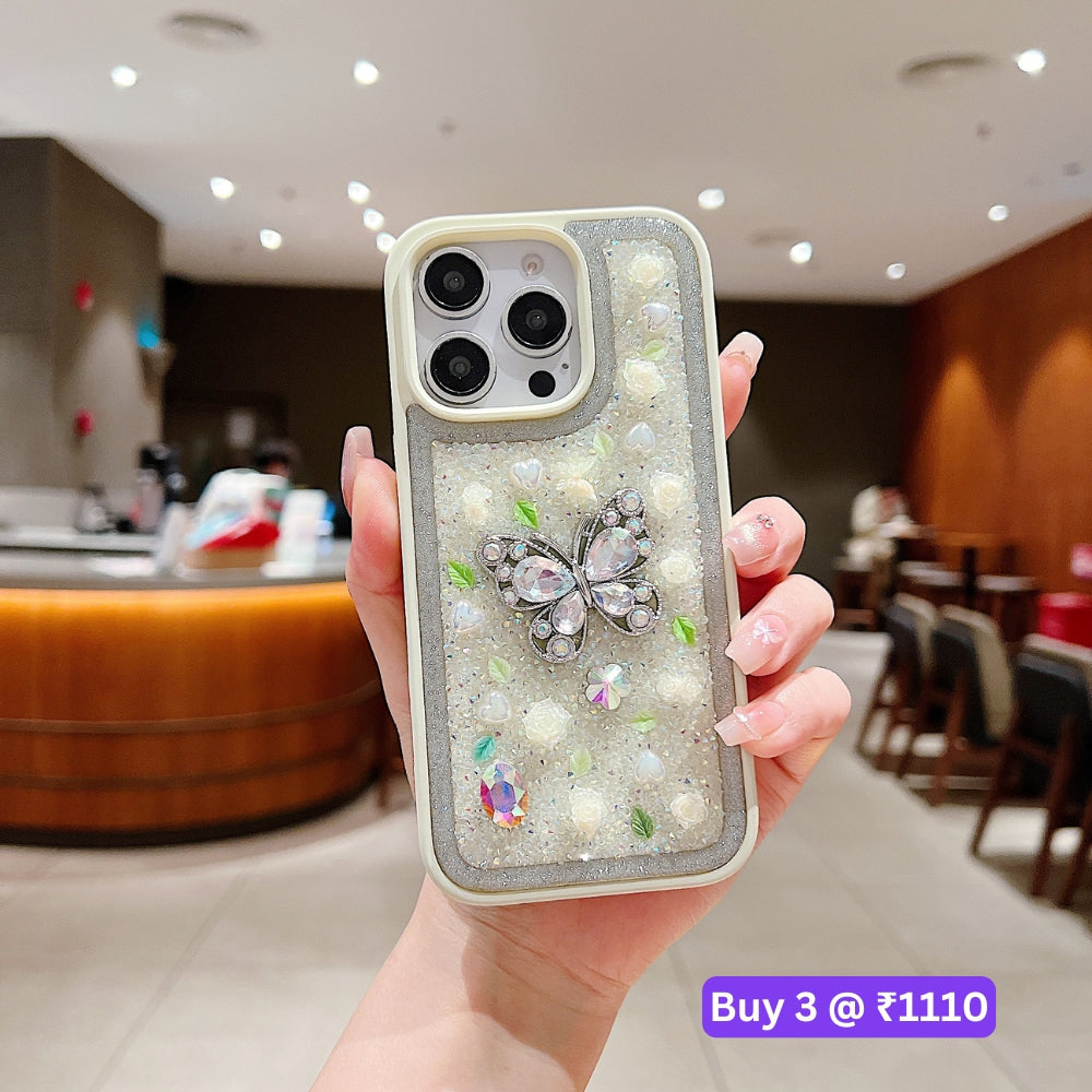 Butterfly Charm Diamond PC (Hard) Phone Case - iPhone 14 Plus