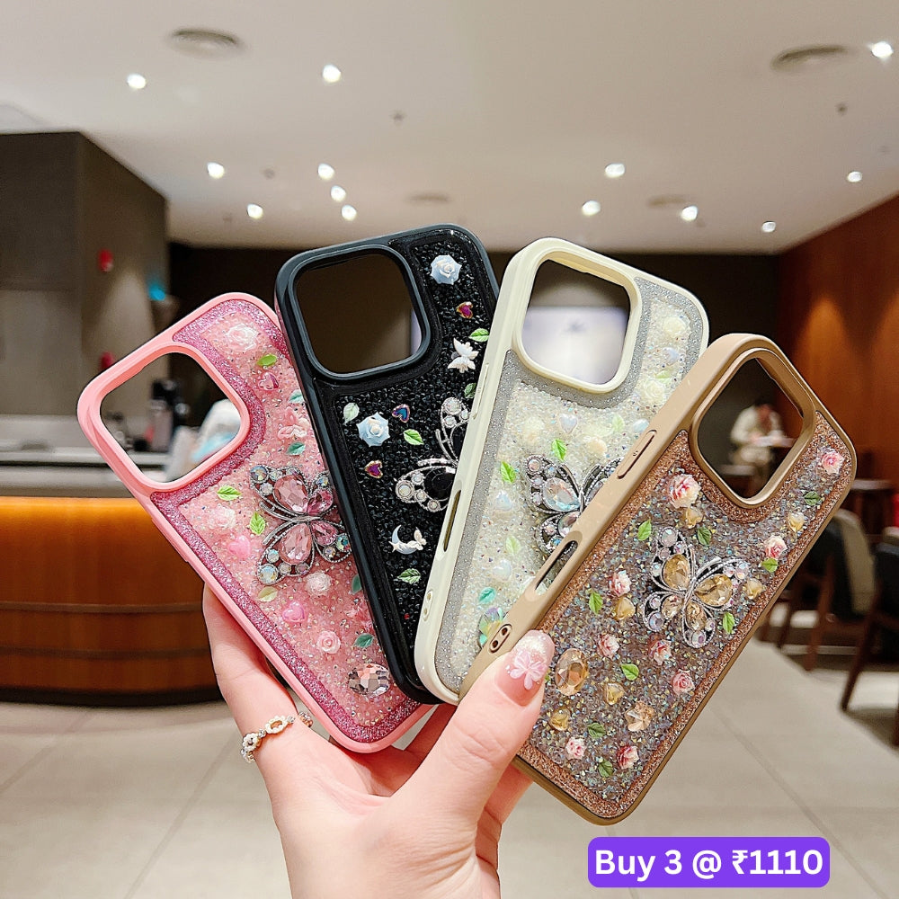 Butterfly Charm Diamond PC (Hard) Phone Case - iPhone 16 Pro