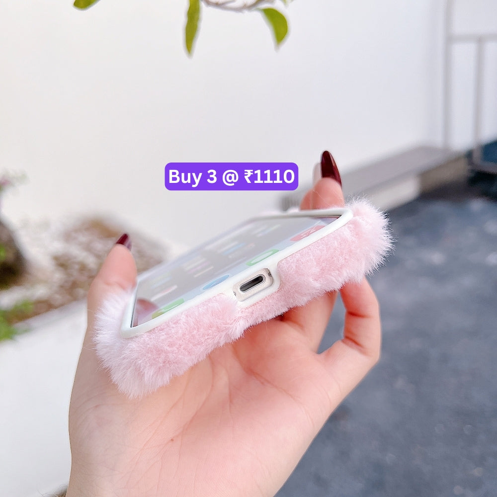 Butterfly Embroided Camera Protection Fur Phone Case - iPhone 14