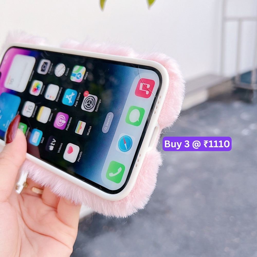 Butterfly Embroided Camera Protection Fur Phone Case - iPhone 14