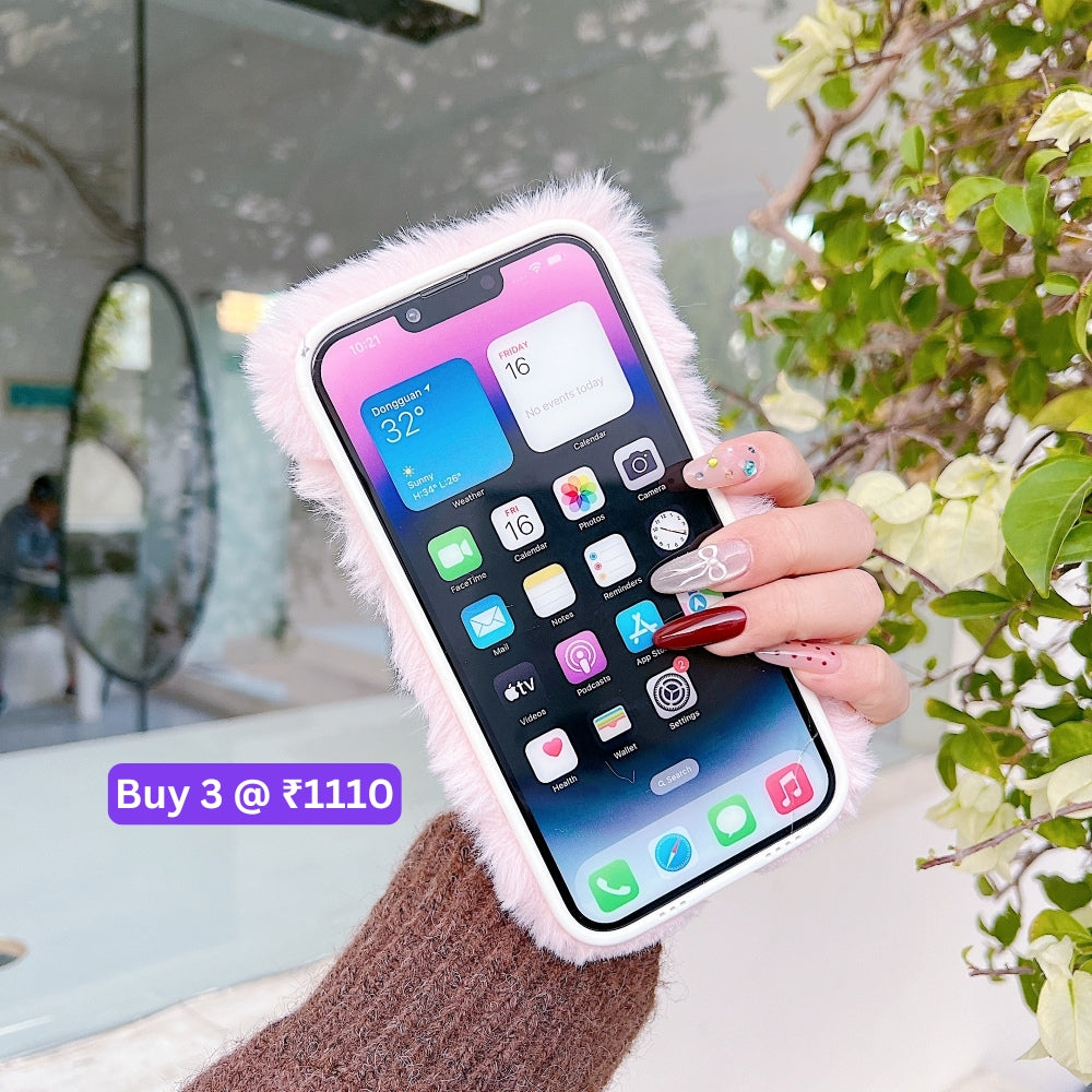 Butterfly Embroided Camera Protection Fur Phone Case - iPhone 14