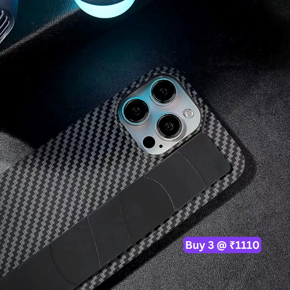 Carbon Fiber Rugged Hard Phone Case with Strap Holder - iPhone 14