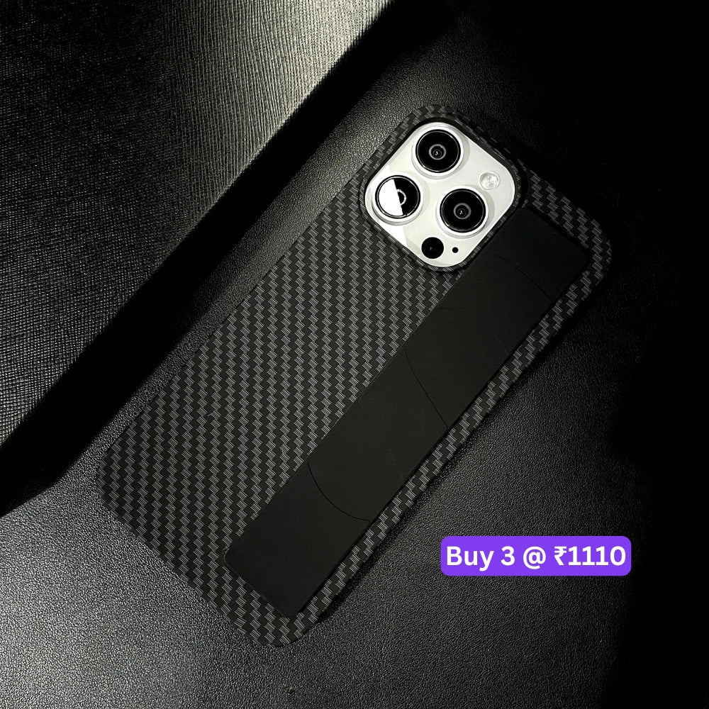 Carbon Fiber Rugged Hard Phone Case with Strap Holder - iPhone 14
