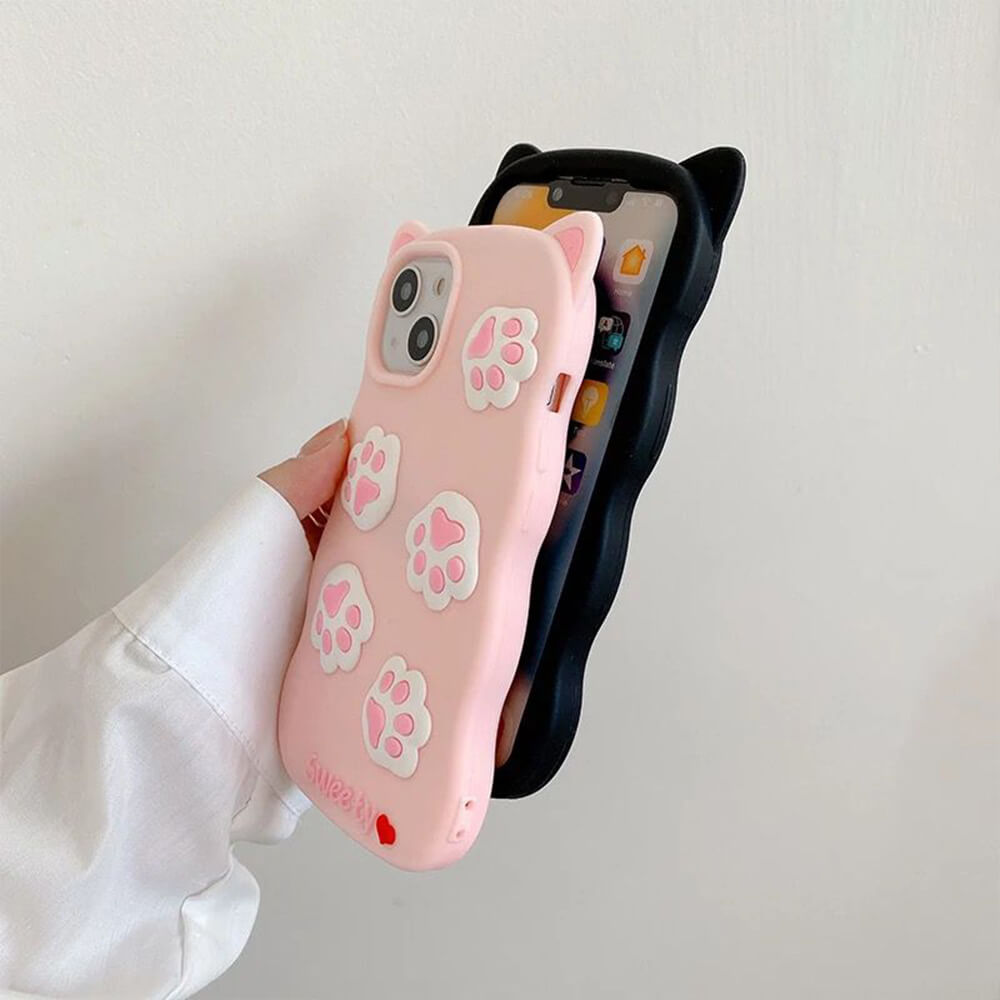 Cat Footprint With Ears Silicone Shockproof Case - iPhone 12 Pro Max