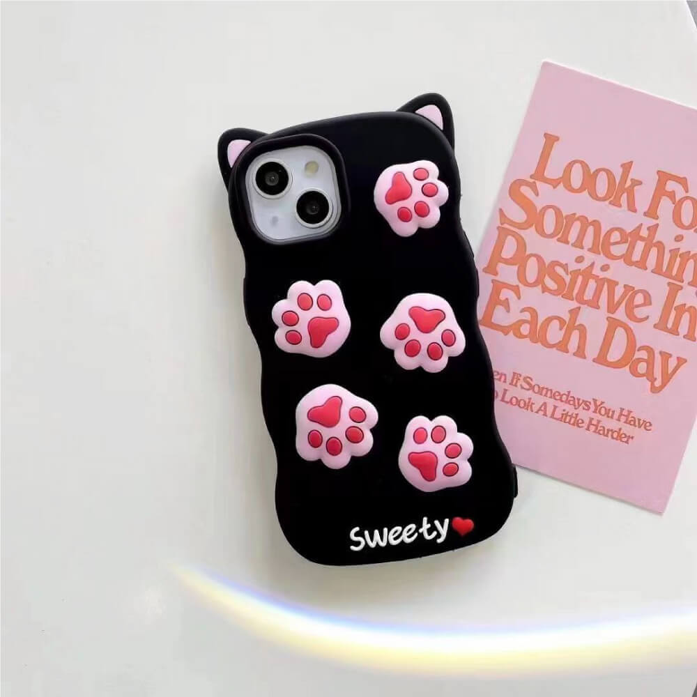 Cat Footprint With Ears Silicone Shockproof Case - iPhone 11