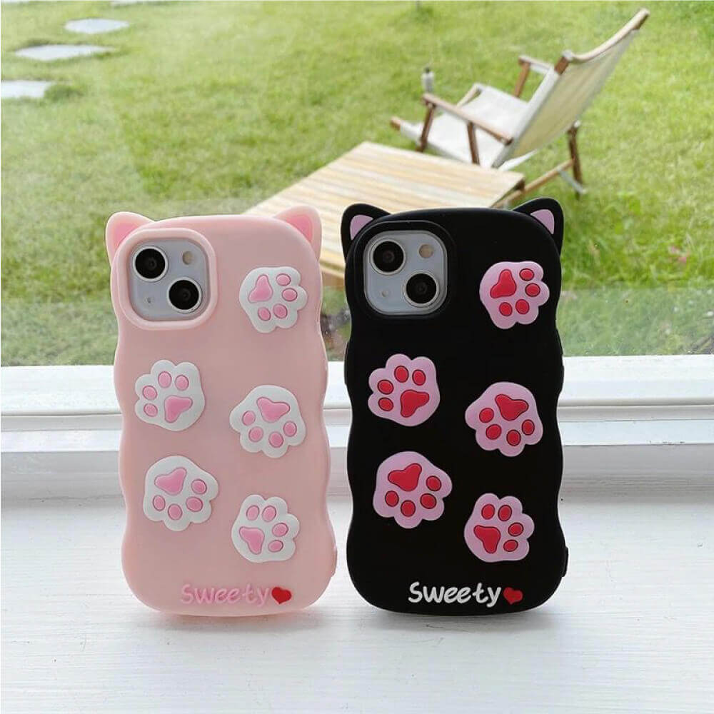 Cat Footprint With Ears Silicone Shockproof Case - iPhone 12 Pro Max