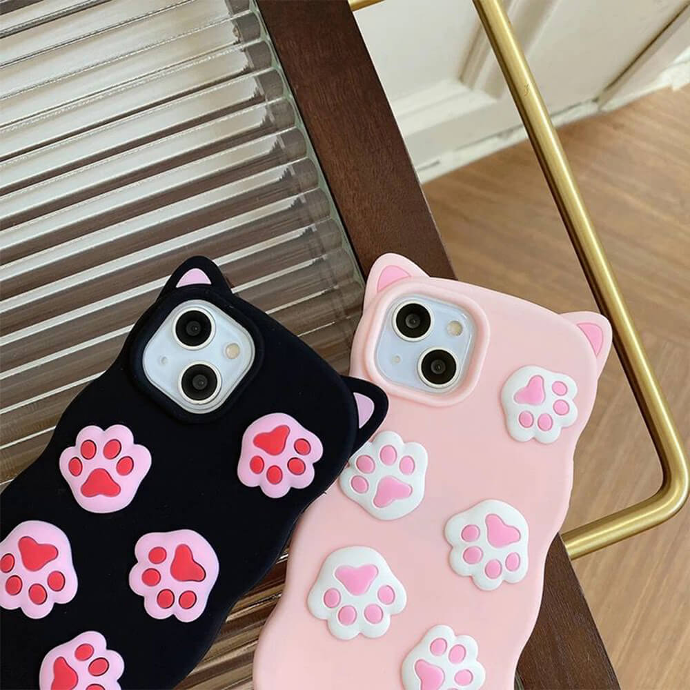 Cat Footprint With Ears Silicone Shockproof Case - iPhone 12 Pro Max