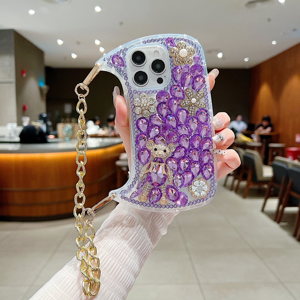 Colorful Diamond Phone Case With Metal Chain Strap - iPhone 14 Pro Max