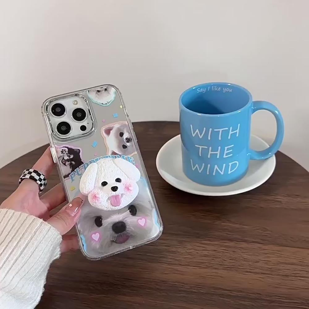 Puppy Face Luxury Plating Case with Puppy Face Stand - iPhone 15