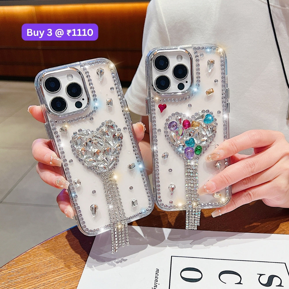 Designer Handmade Love Diamond Transparent Phone Case | Mobile Cover - Samsung S23 Ultra