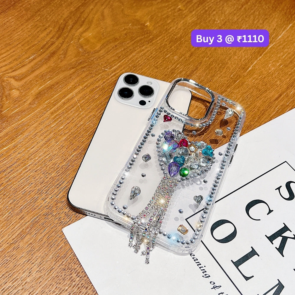 Designer Handmade Love Diamond Transparent Phone Case | Mobile Cover - Samsung S23 Ultra
