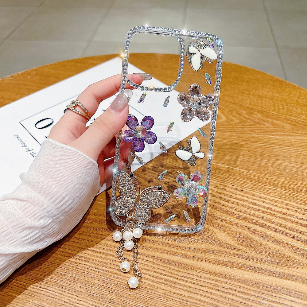 Diamond Glitter Butterfly TPU (Soft) Transparent Phone Case with Small Charm - Vivo V30