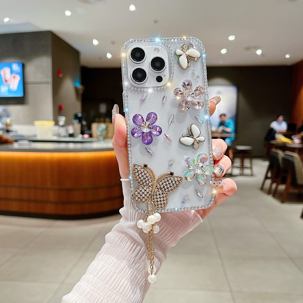 Diamond Glitter Butterfly TPU (Soft) Transparent Phone Case with Small Charm - iPhone 14 Pro Max