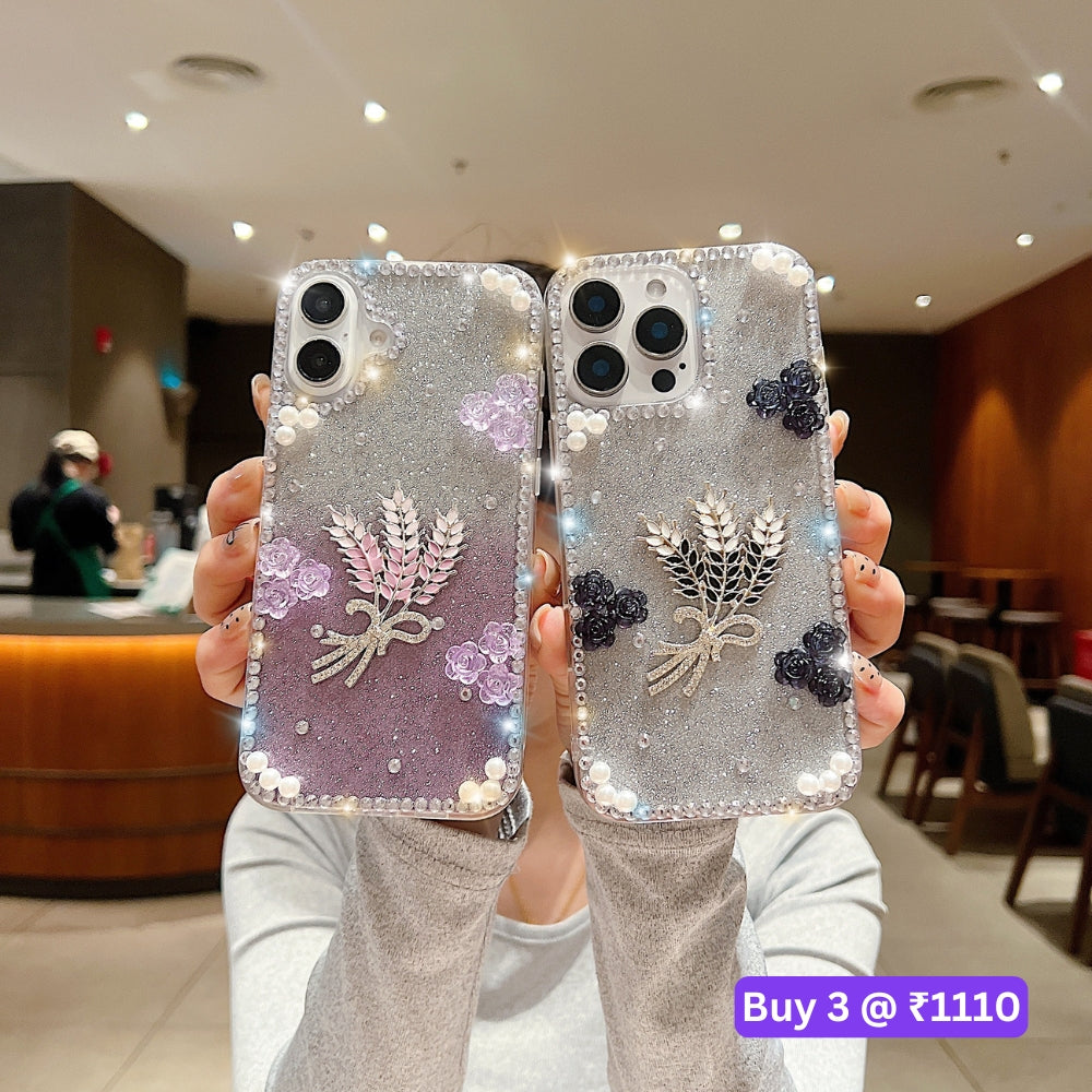 Diamond Leaves TPU (Soft) Handmade Bling Phone Case - iPhone 14 Pro Max