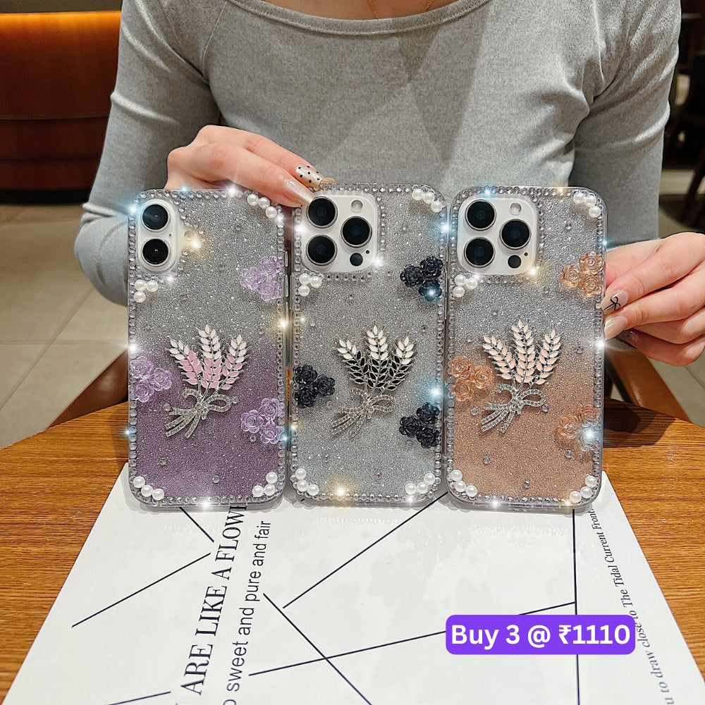 Diamond Leaves TPU (Soft) Handmade Bling Phone Case - iPhone 15 Pro