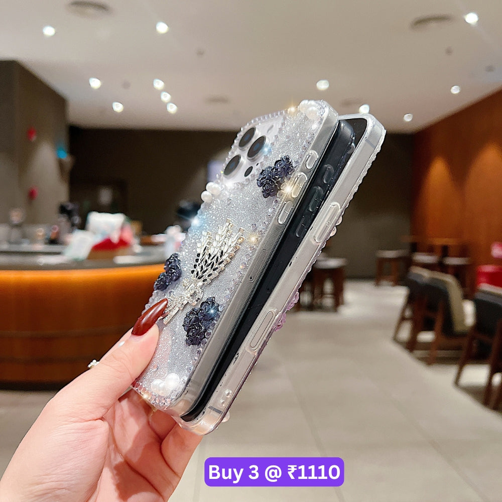 Diamond Leaves TPU (Soft) Handmade Bling Phone Case - iPhone 15 Pro
