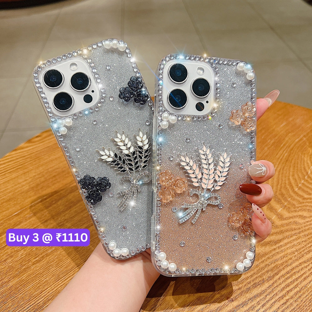 Diamond Leaves TPU (Soft) Handmade Bling Phone Case - iPhone 15 Plus