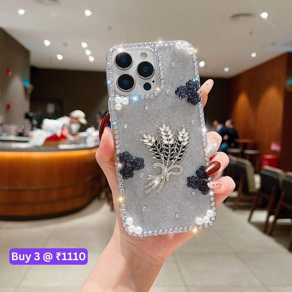 Diamond Leaves TPU (Soft) Handmade Bling Phone Case - iPhone 15 Pro