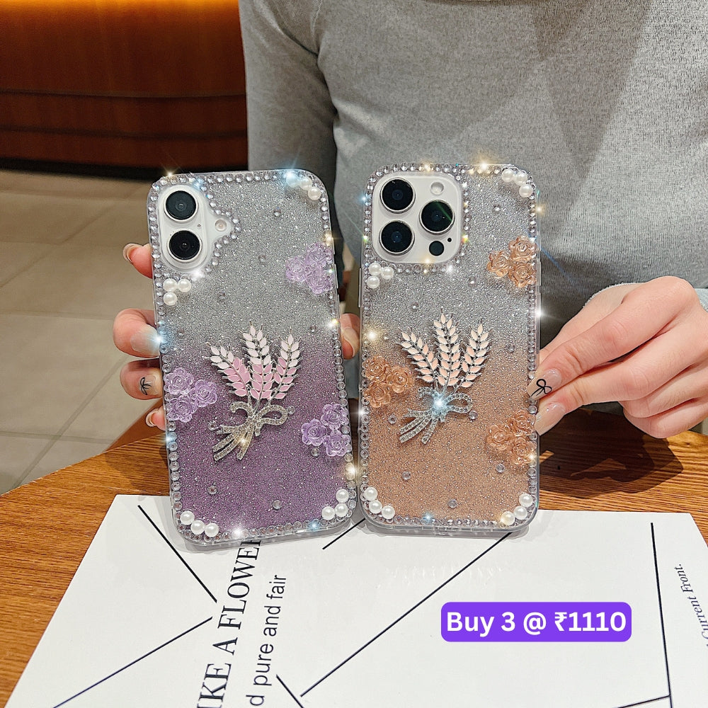 Diamond Leaves TPU (Soft) Handmade Bling Phone Case - iPhone 14 Pro Max