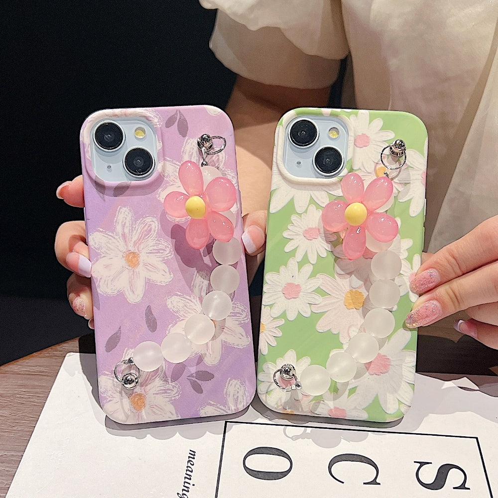 Flower Print Design Wrist Hand Strap Tpu Soft Case - OnePlus 9R