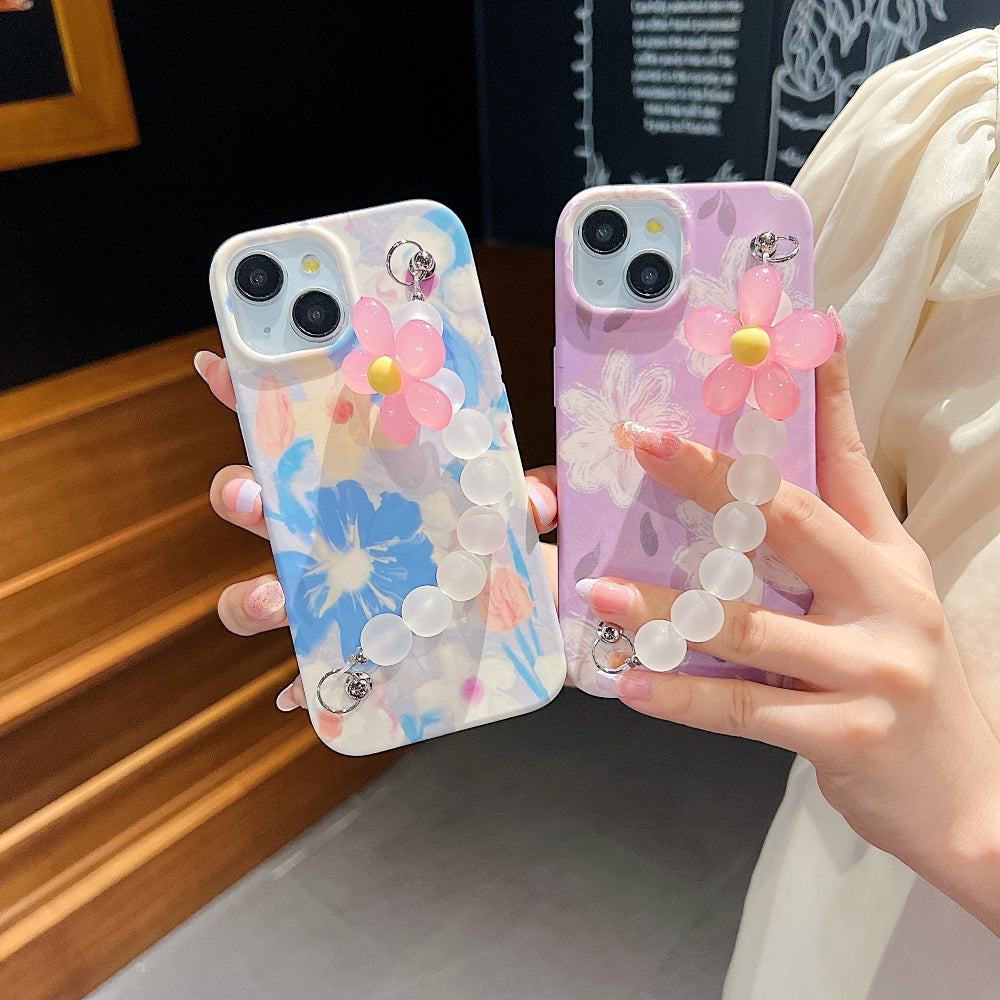 Flower Print Design Wrist Hand Strap Tpu Soft Case - OnePlus 9R