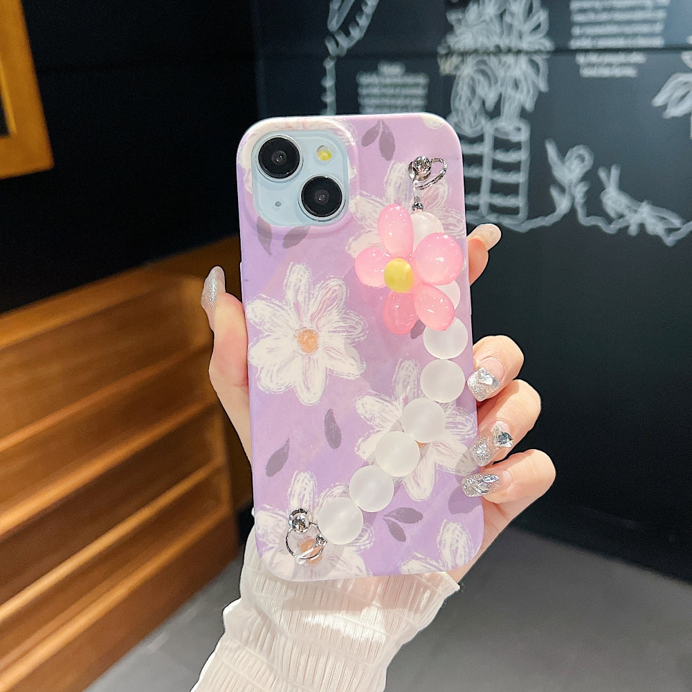 Flower Print Design Wrist Hand Strap Tpu Soft Case - iPhone 12 Pro