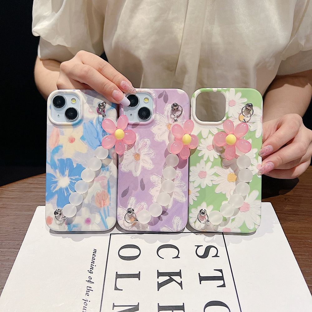 Flower Print Design Wrist Hand Strap Tpu Soft Case - Samsung S24 Ultra