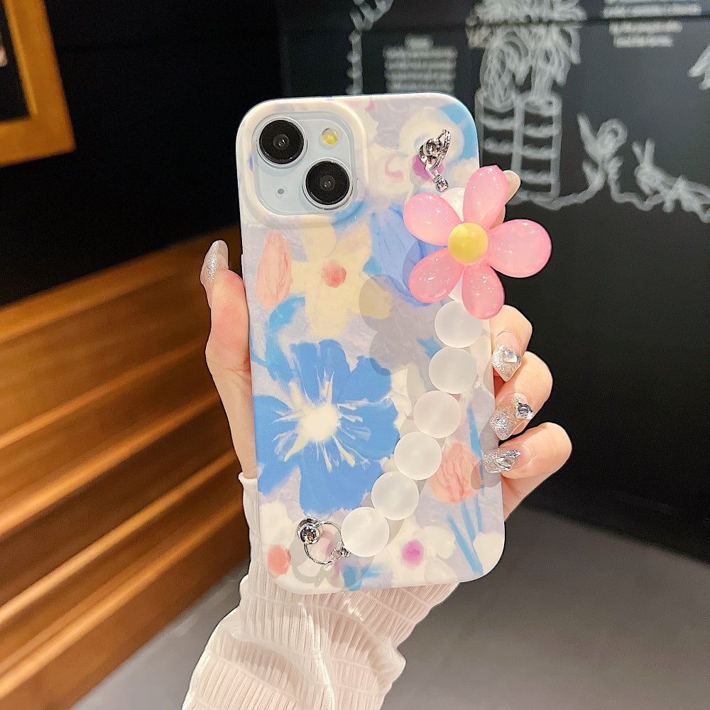 Flower Print Design Wrist Hand Strap Tpu Soft Case - OnePlus 9R