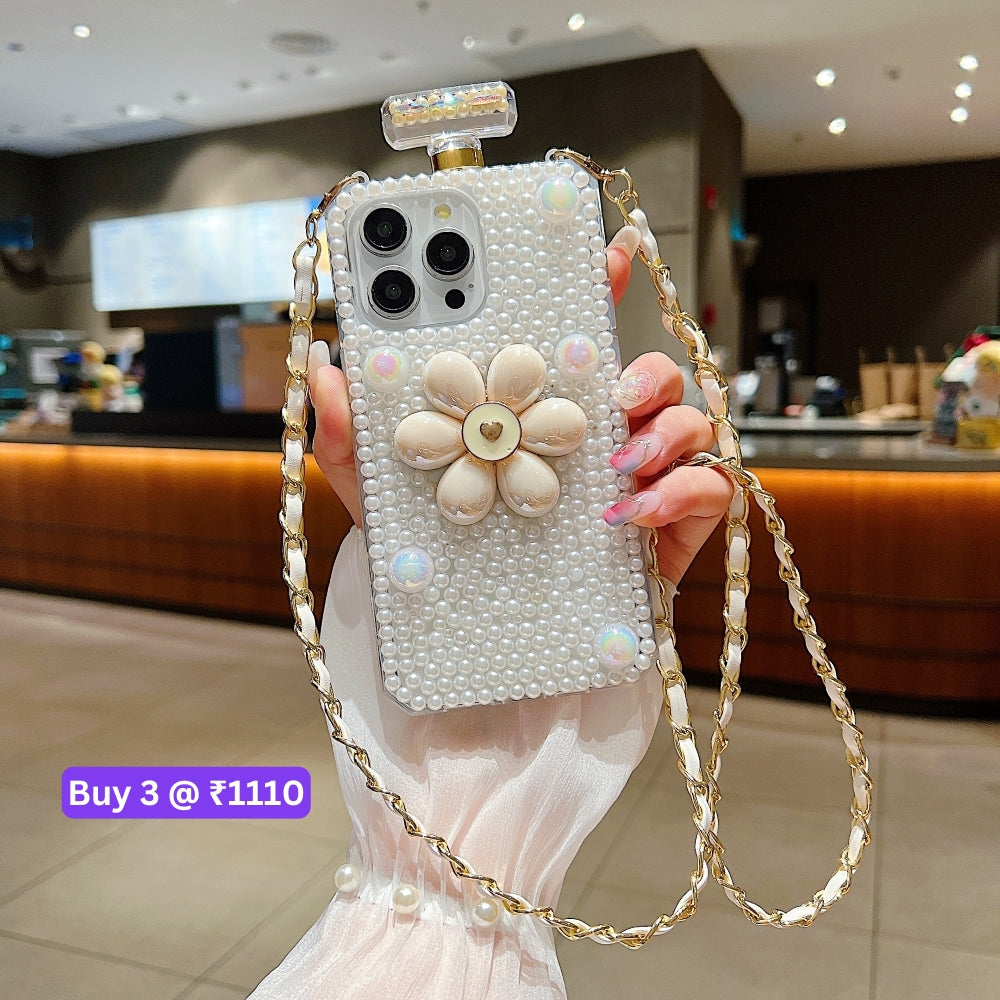 Flower Pearly Perfume Bottle Handmade Soft Phone Case - Samsung S24 Ultra