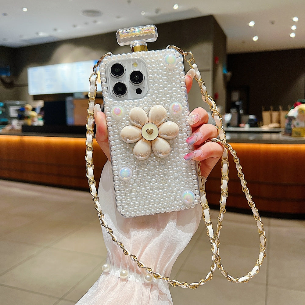 Flower Pearly Perfume Bottle Handmade Soft Phone Case - Samsung S23 Ultra