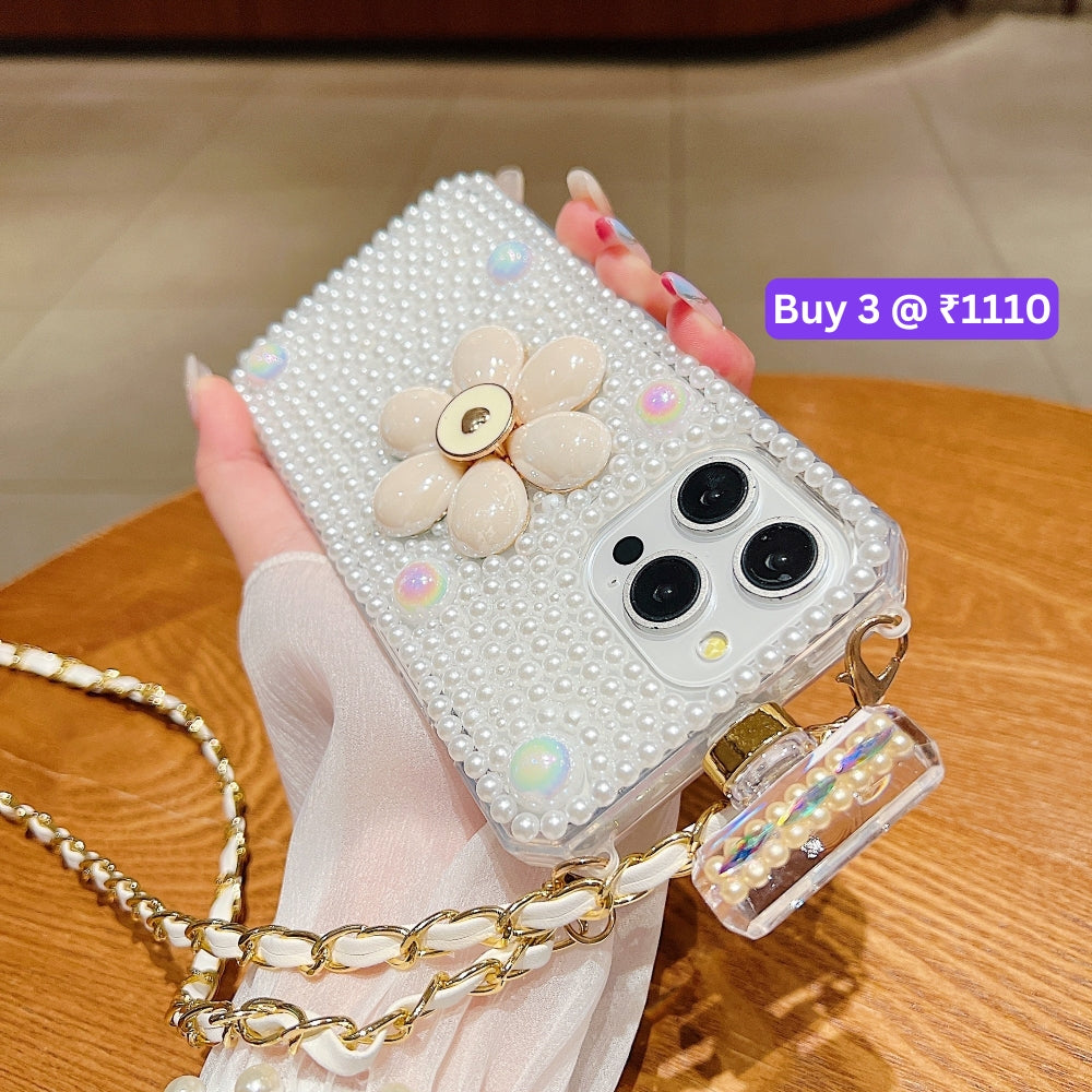 Flower Pearly Perfume Bottle Handmade Soft Phone Case - Samsung S24 Ultra