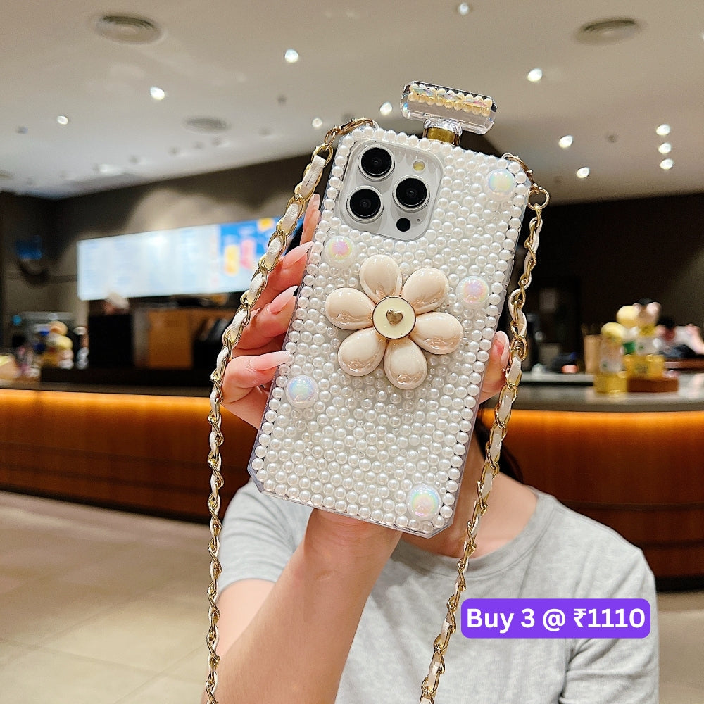 Flower Pearly Perfume Bottle Handmade Soft Phone Case - Samsung S24 Ultra