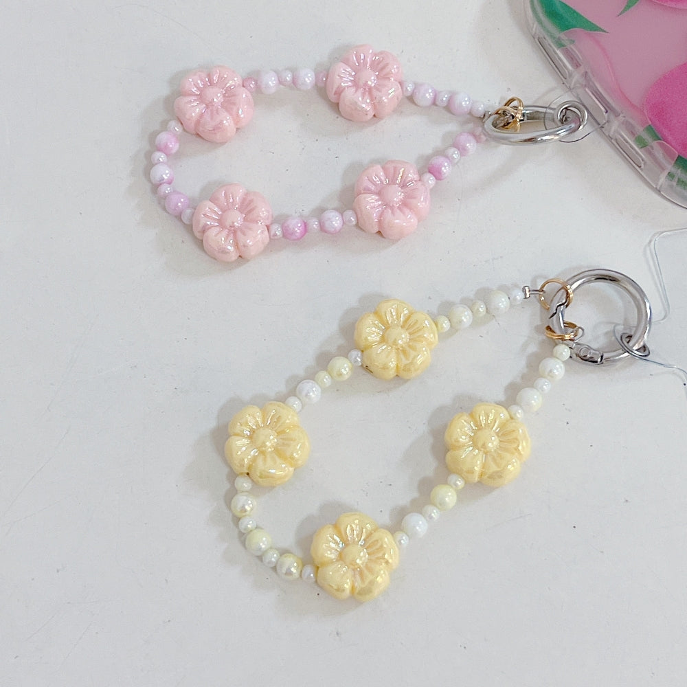 Gradient Four Flower and Beads Phone Charm Bracelet | Keychain | Handbag Charm