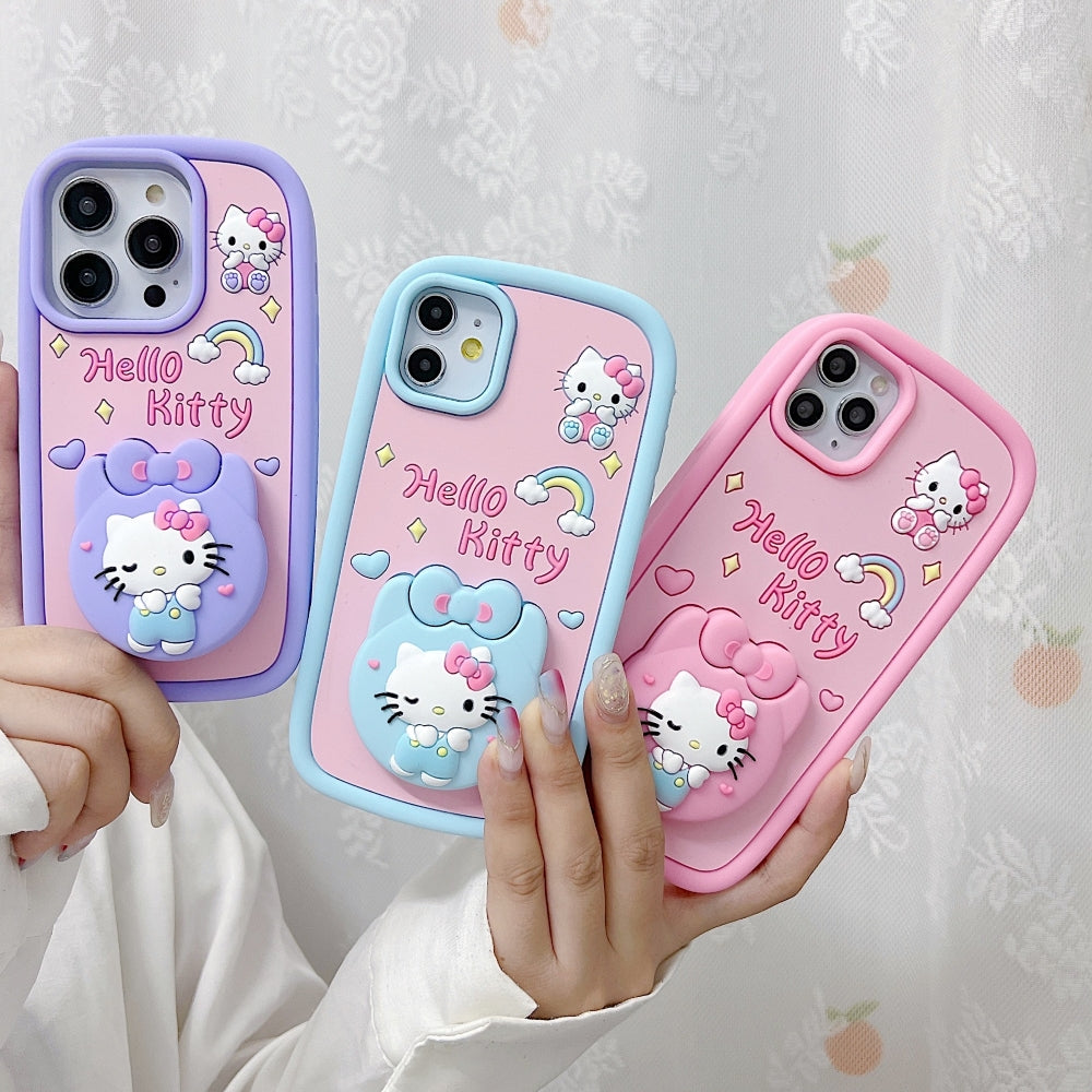 Full Protective Bow Cat Doll Flip Mirror Phone Case - iPhone 15 Pro