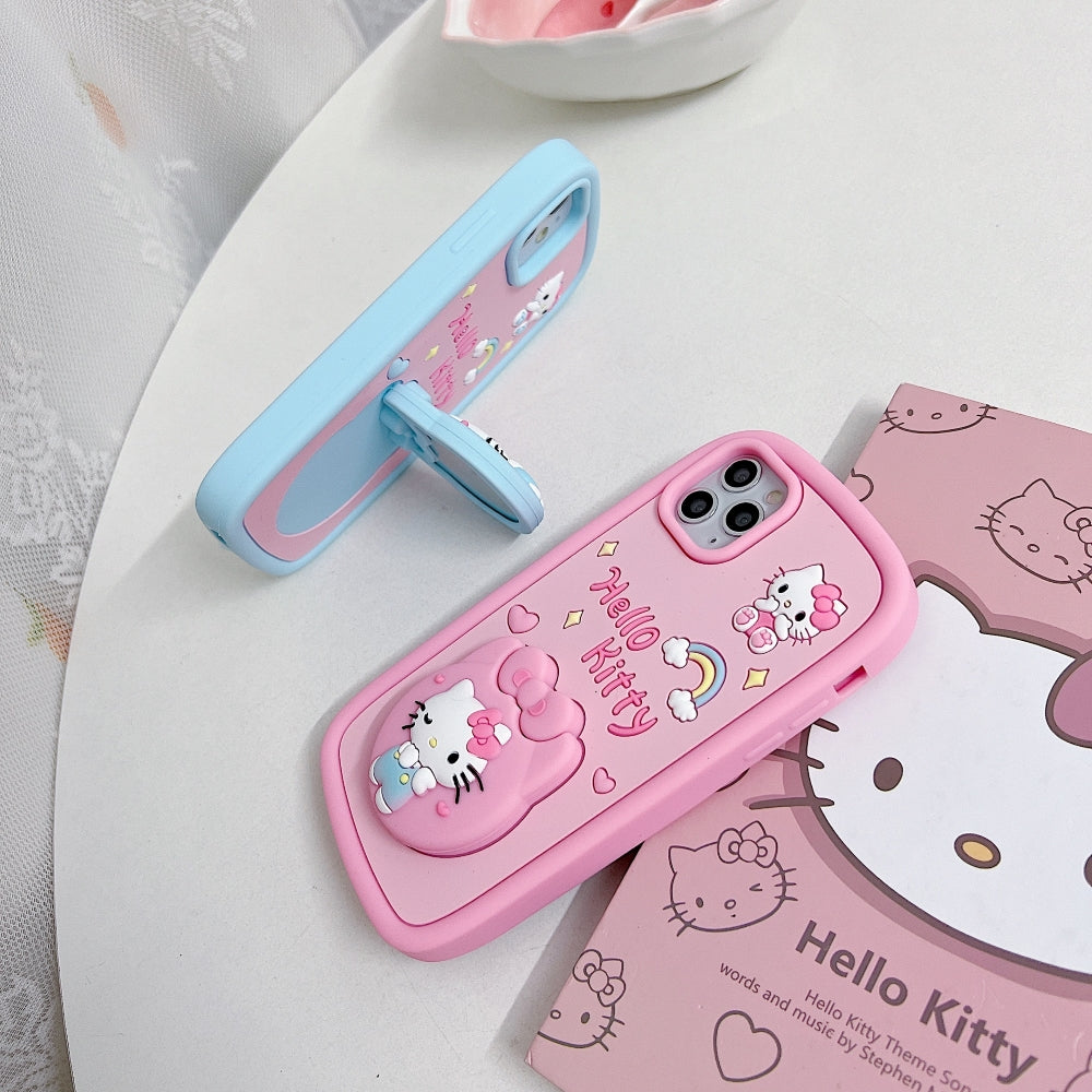 Full Protective Bow Cat Doll Flip Mirror Phone Case - iPhone 14 Pro