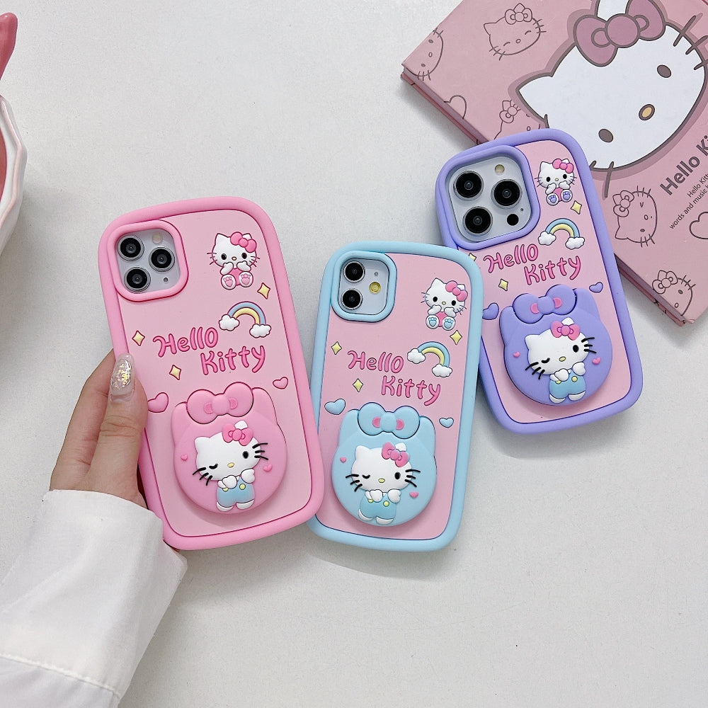 Full Protective Bow Cat Doll Flip Mirror Phone Case - iPhone 14 Pro