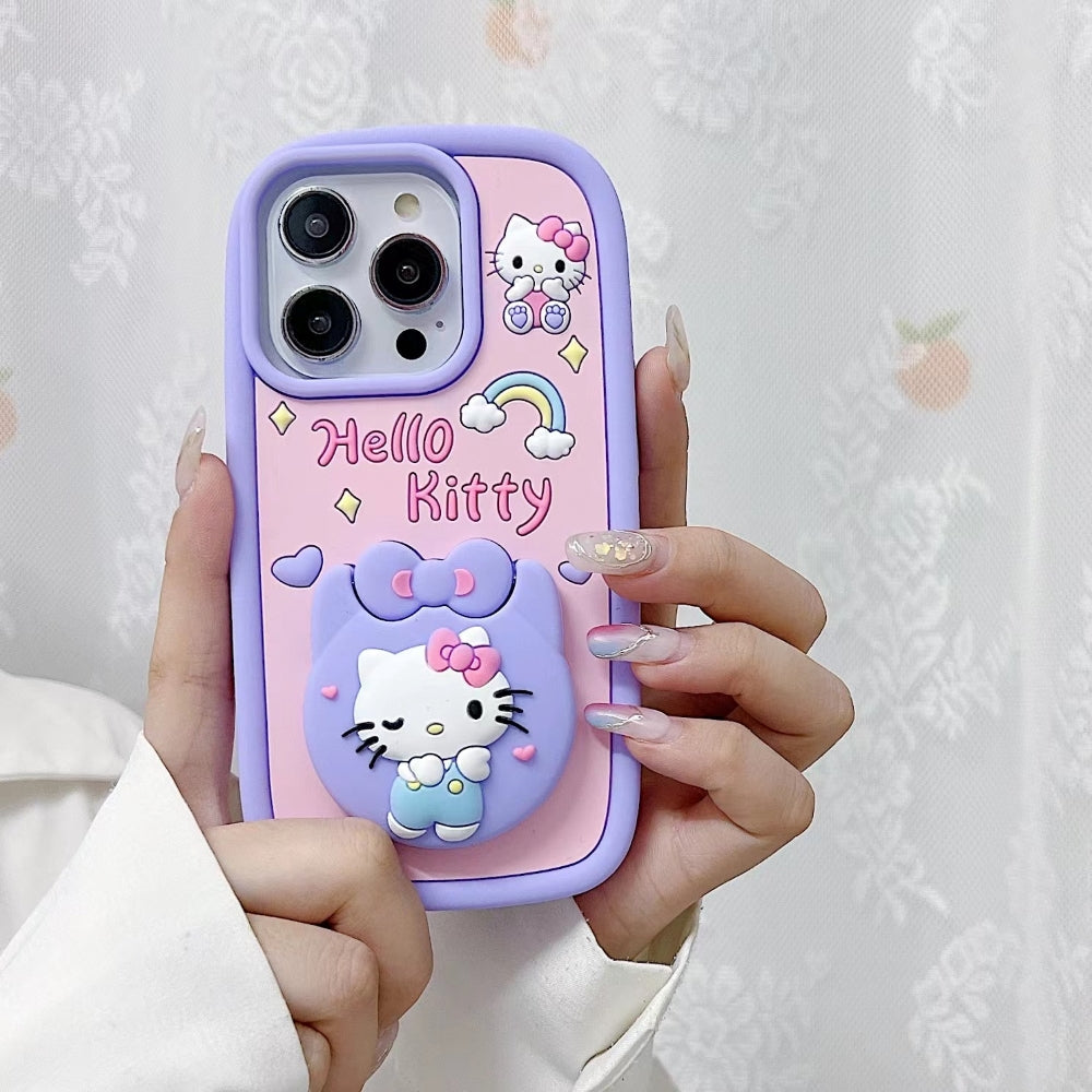 Full Protective Bow Cat Doll Flip Mirror Phone Case - iPhone 15 Pro