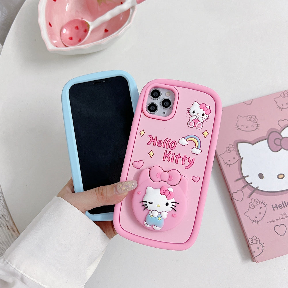 Full Protective Bow Cat Doll Flip Mirror Phone Case - iPhone 14 Pro