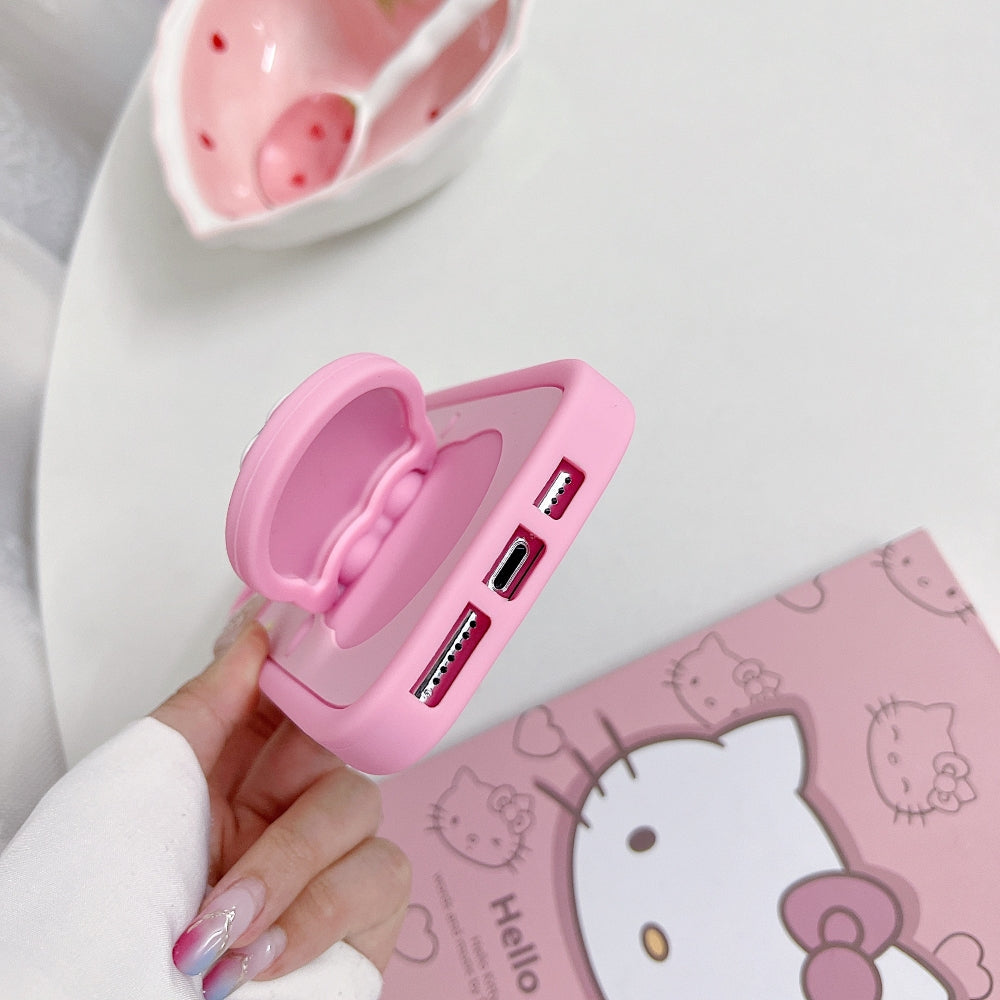 Full Protective Bow Cat Doll Flip Mirror Phone Case - iPhone 14 Pro