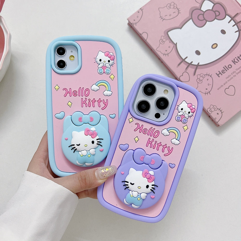 Full Protective Bow Cat Doll Flip Mirror Phone Case - iPhone 14 Pro