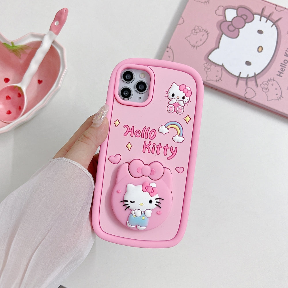 Full Protective Bow Cat Doll Flip Mirror Phone Case - iPhone 15 Pro