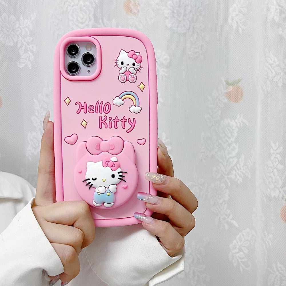 Full Protective Bow Cat Doll Flip Mirror Phone Case - iPhone 15 Pro