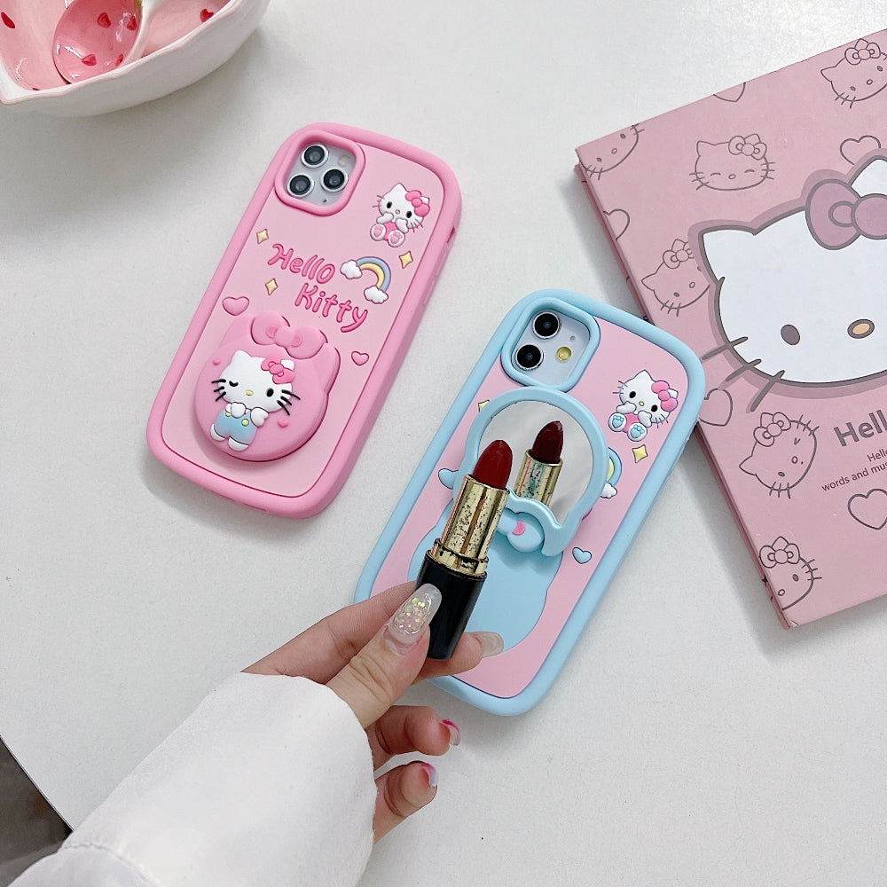 Full Protective Bow Cat Doll Flip Mirror Phone Case - iPhone 14 Pro