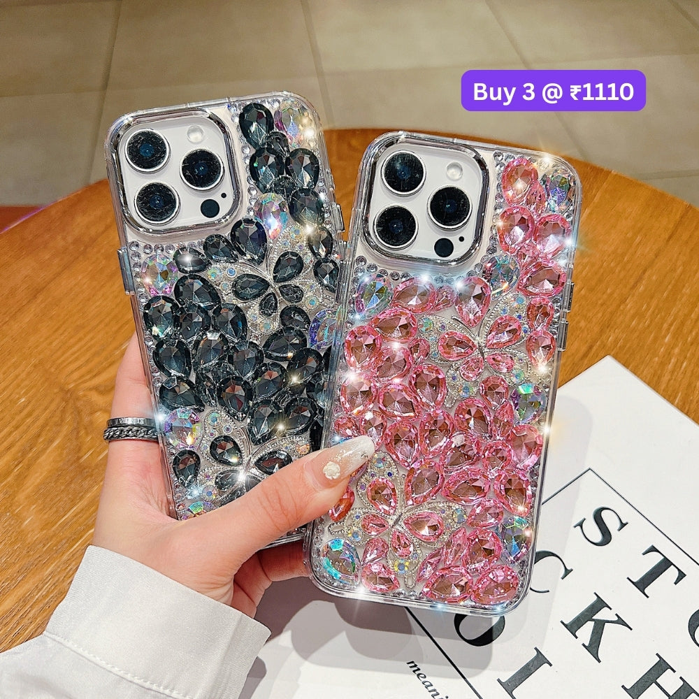 Full Covered Diamond and Butterfly Charm TPU (Soft) Phone Case | Mobile Cover - iPhone 14