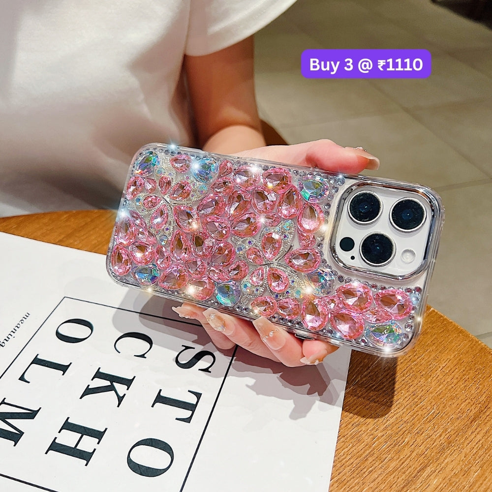 Full Covered Diamond and Butterfly Charm TPU (Soft) Phone Case | Mobile Cover - iPhone 16 Plus