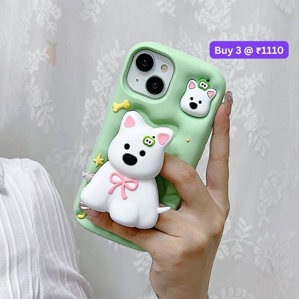 Green Westigo Dog Stand Anti-Fall Silicone Soft Phone Case | Mobile Cover - iPhone 15