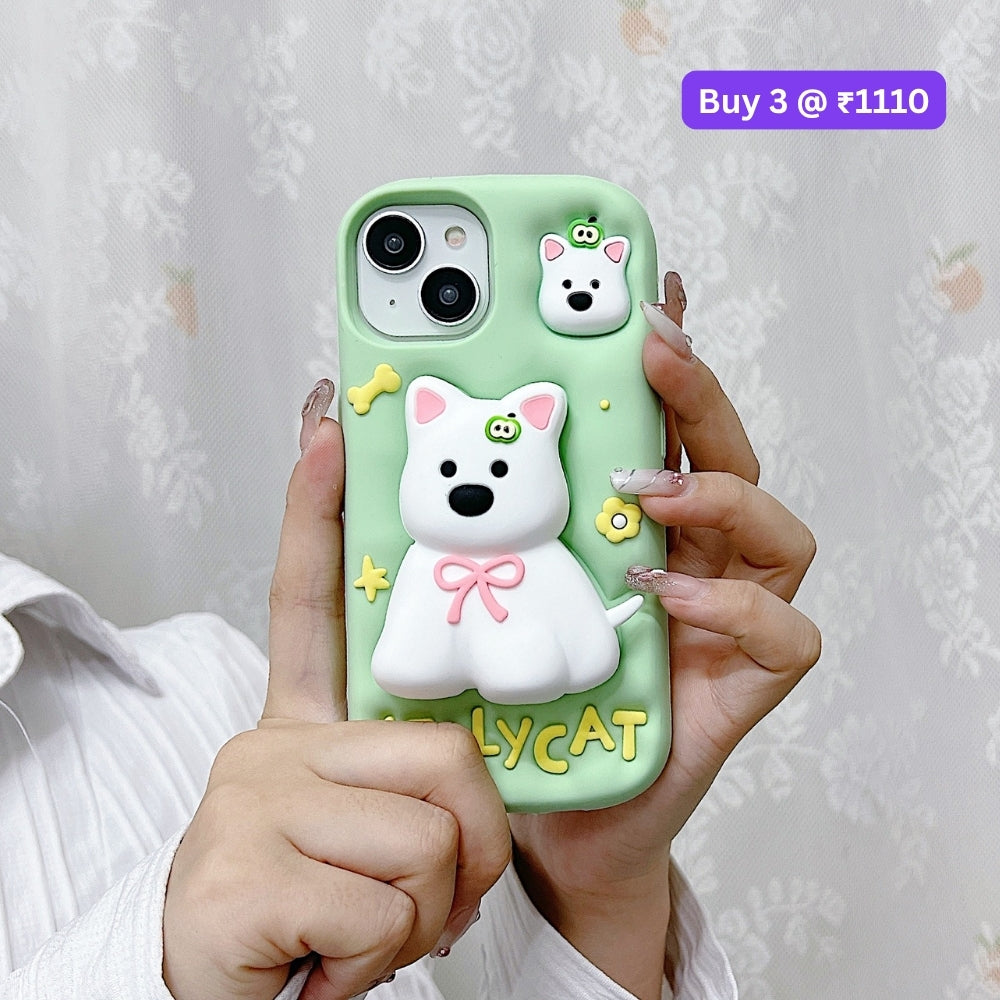 Green Westigo Dog Stand Anti-Fall Silicone Soft Phone Case | Mobile Cover - iPhone 15