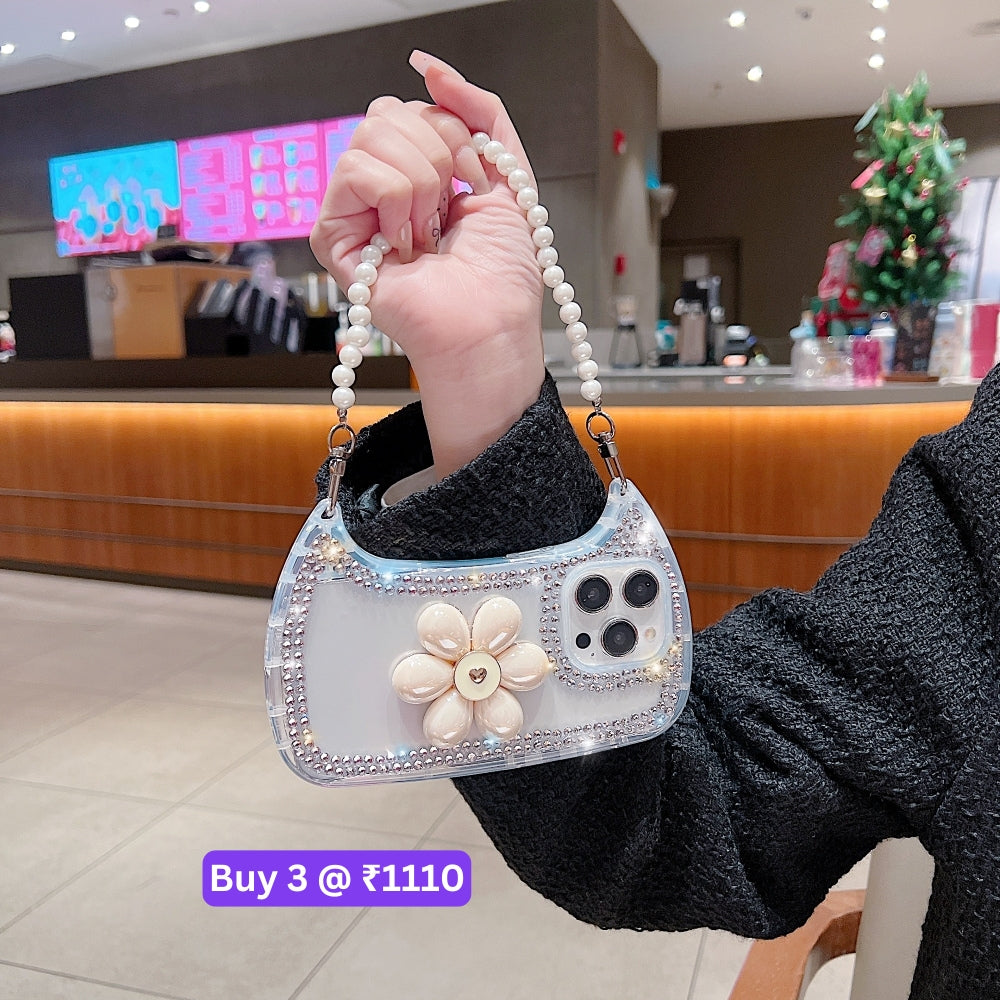 Handbag Style Flower Transparent TPU (Soft) Phone Case - iPhone 15 Pro