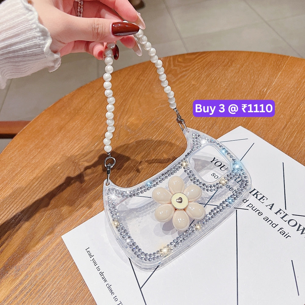 Handbag Style Flower Transparent TPU (Soft) Phone Case - iPhone 15 Pro